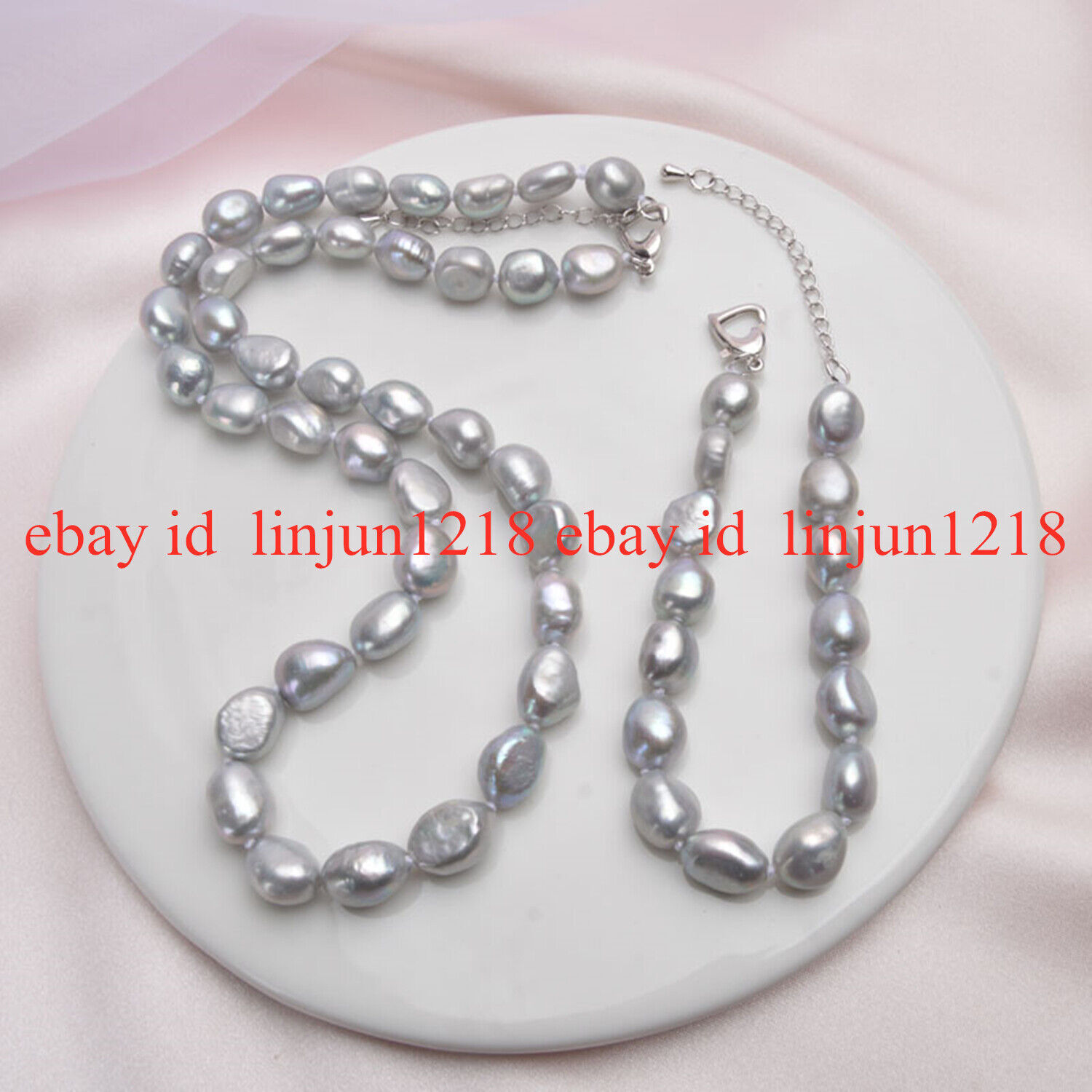 Natural 7-8/8-9mm Gray Baroque Freshwater Pearl Necklace Bracelet Set 18/7.5 in