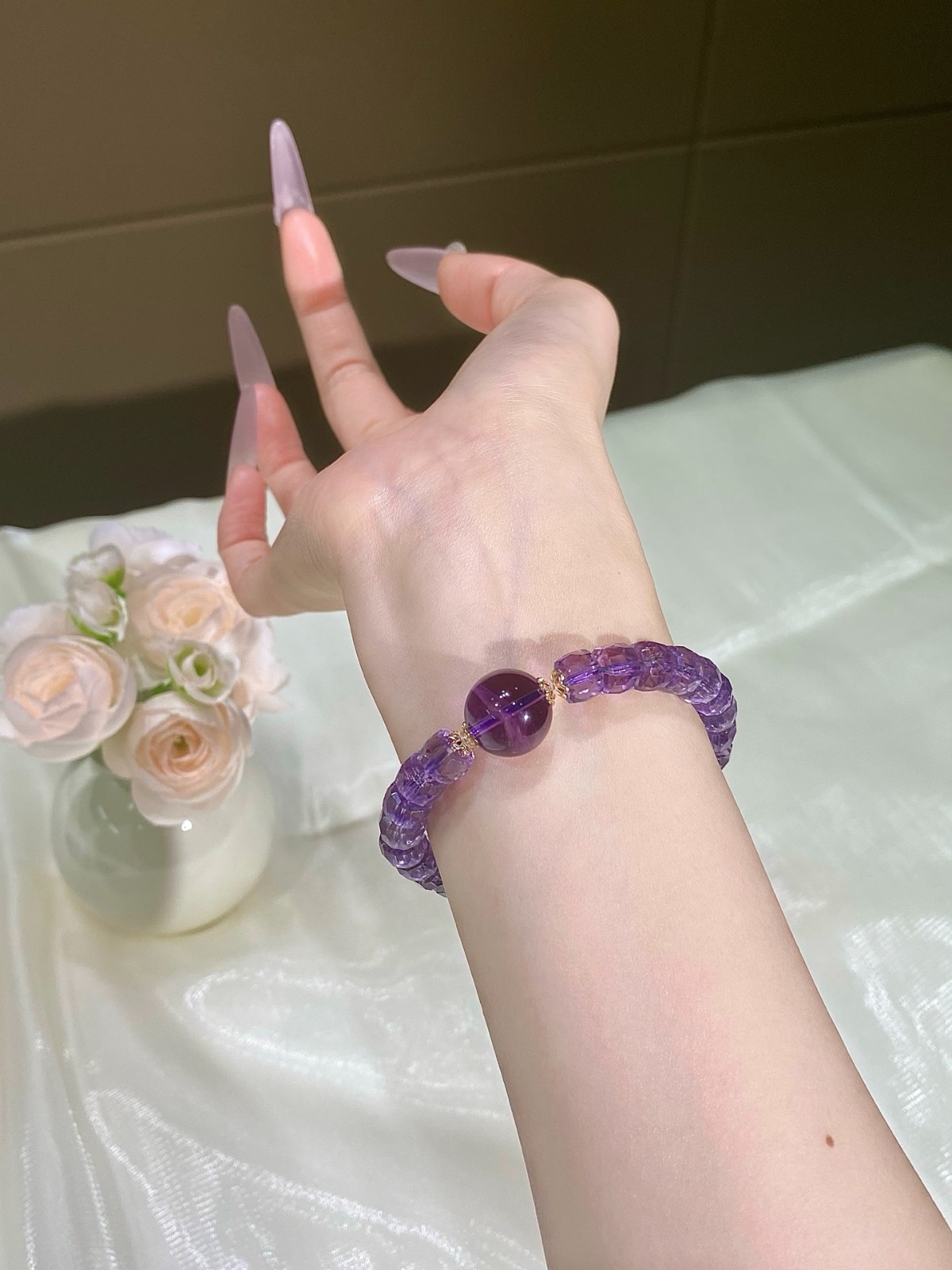 Natural Purple Amethyst Crystal 8-13mm Beaded Stretch Bracelet Jewelry Gift