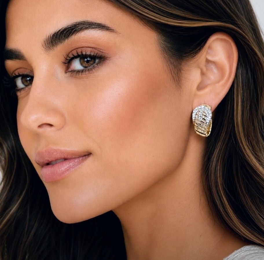 Anthropologie Gold Belt Buckle Crystal Earrings Half Hoop