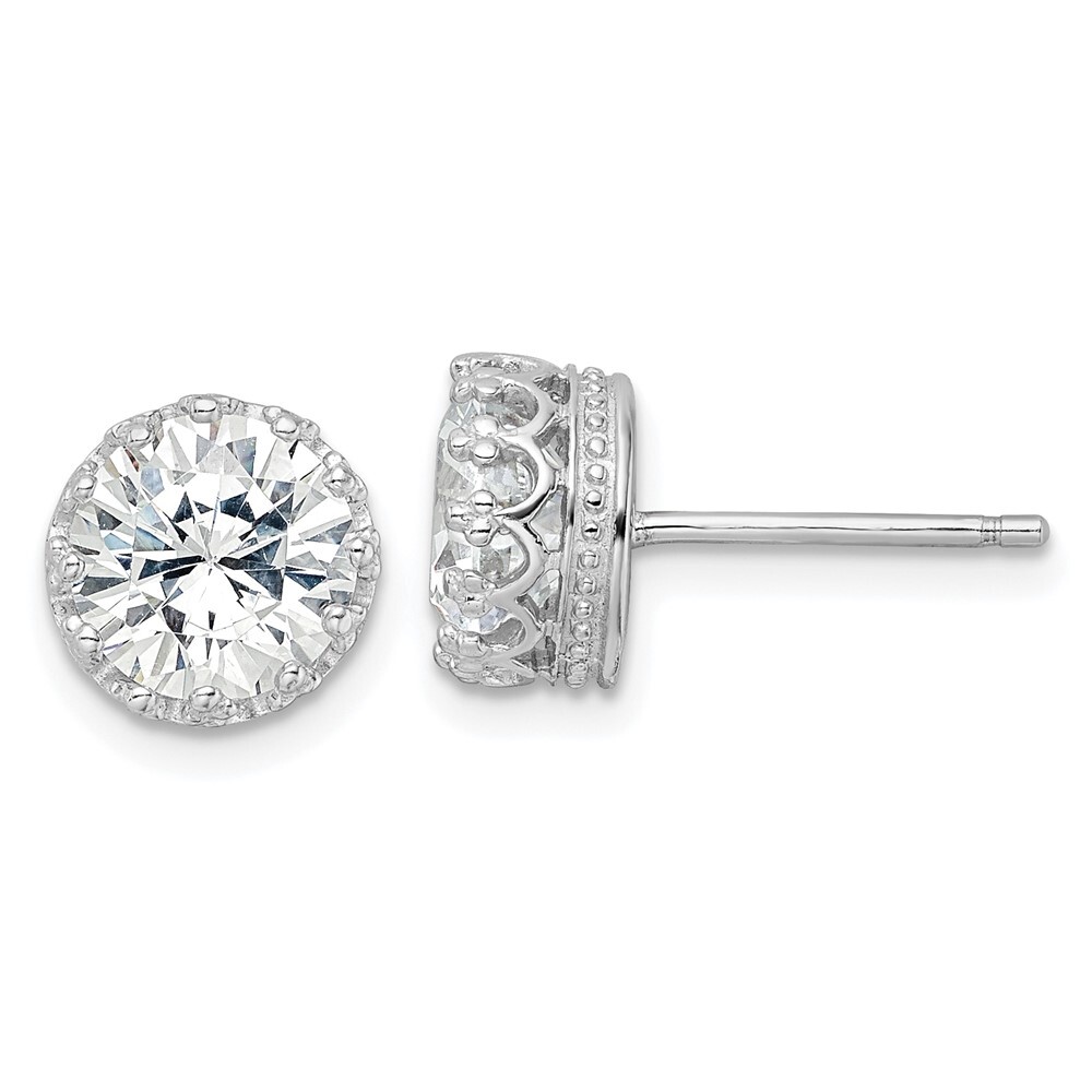 9.3mm Cheryl M Sterling Silver Brilliant-cut CZ 8mm Crown Post Stud Earrings