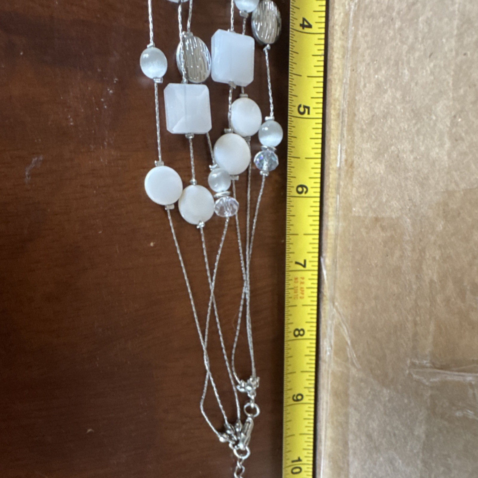 Layered White Beaded Necklace Glass- Chain – Ships free!