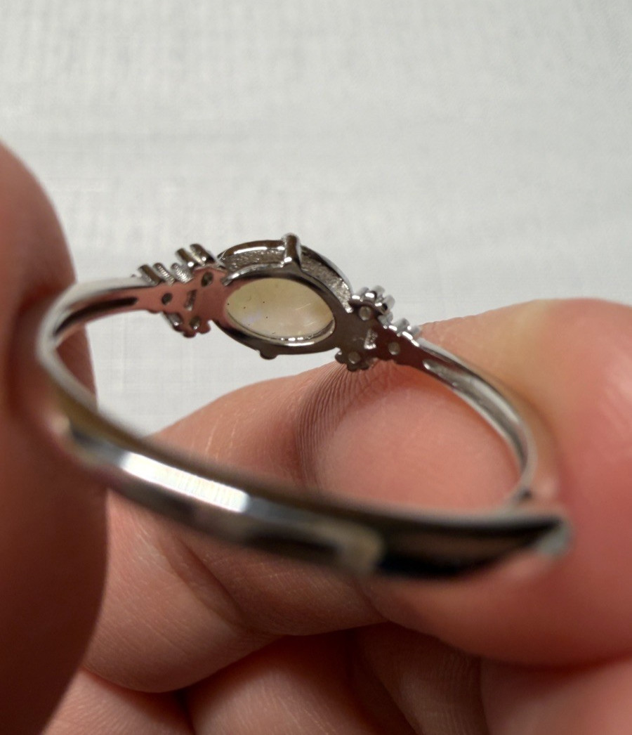 Solid Opal Ring Natural Rainbow Fire Silver Size Adjustable Everyday Lux #0165