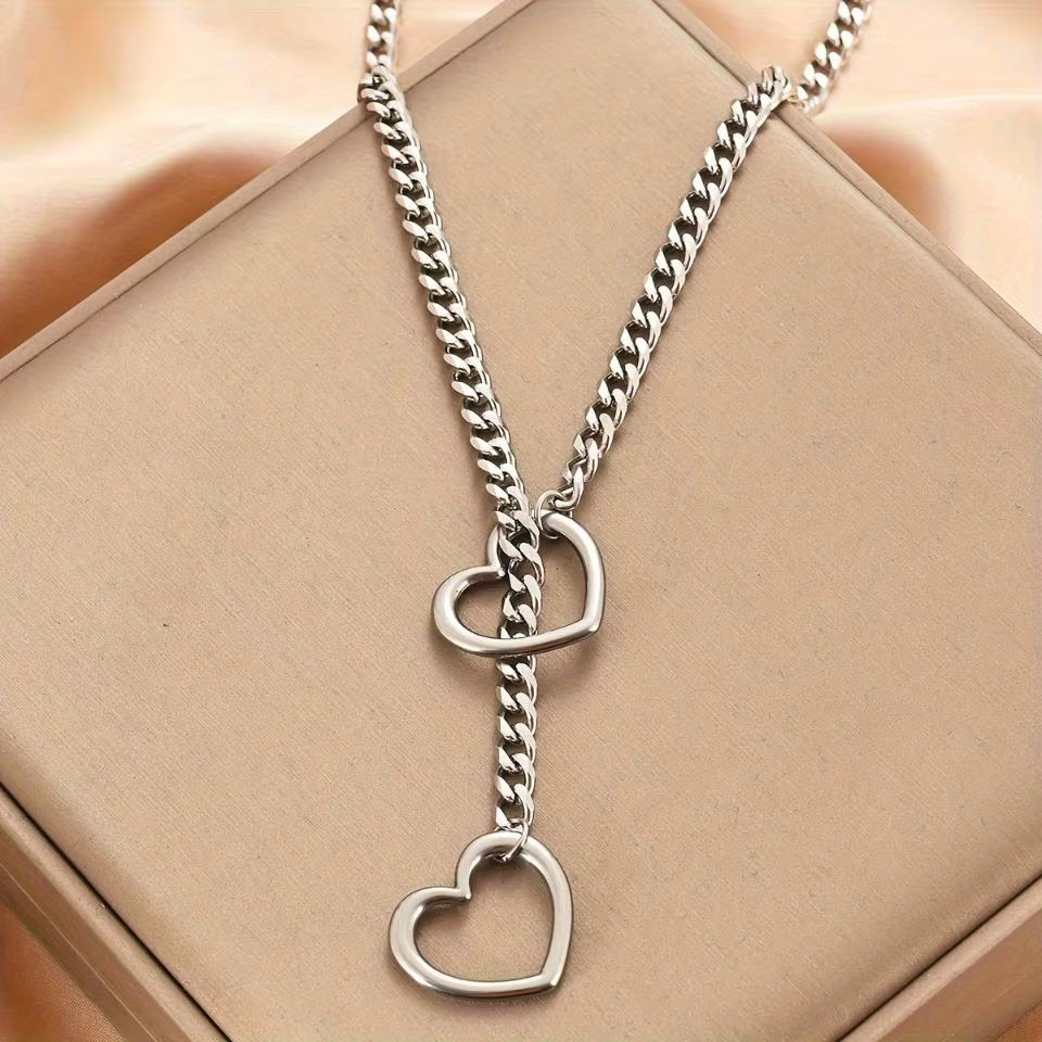 Heart O-Ring Slip Chain for Women Necklace Stainless Steel Cuban