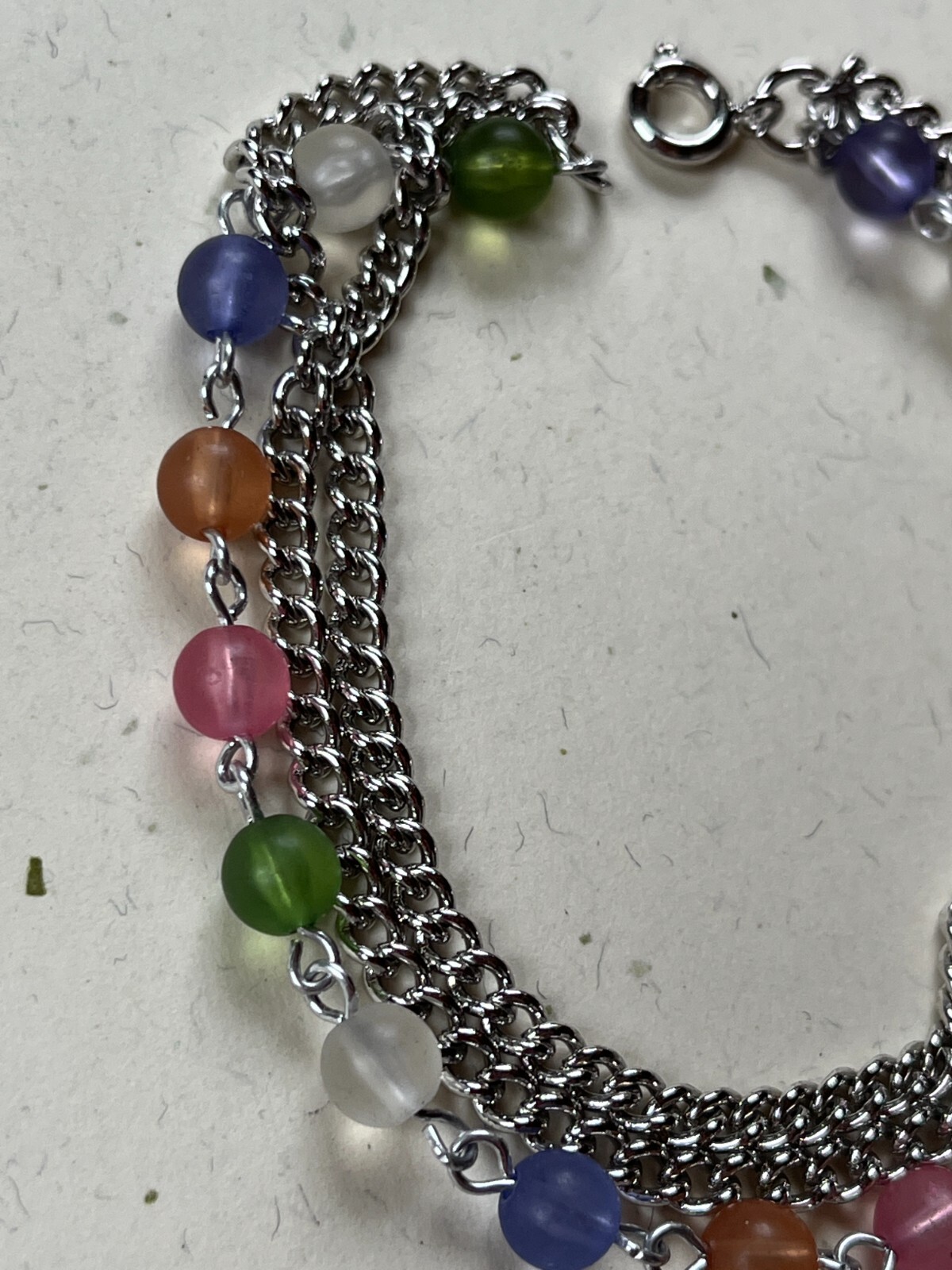 Triplestrand Silvertone Chain w White Green Pink Purple Orange Frosted Black Bea