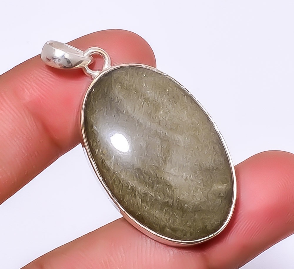 Golden Sheen Obsidian 925 Sterling Silver Pendant 1.95″ A358 Gift for her