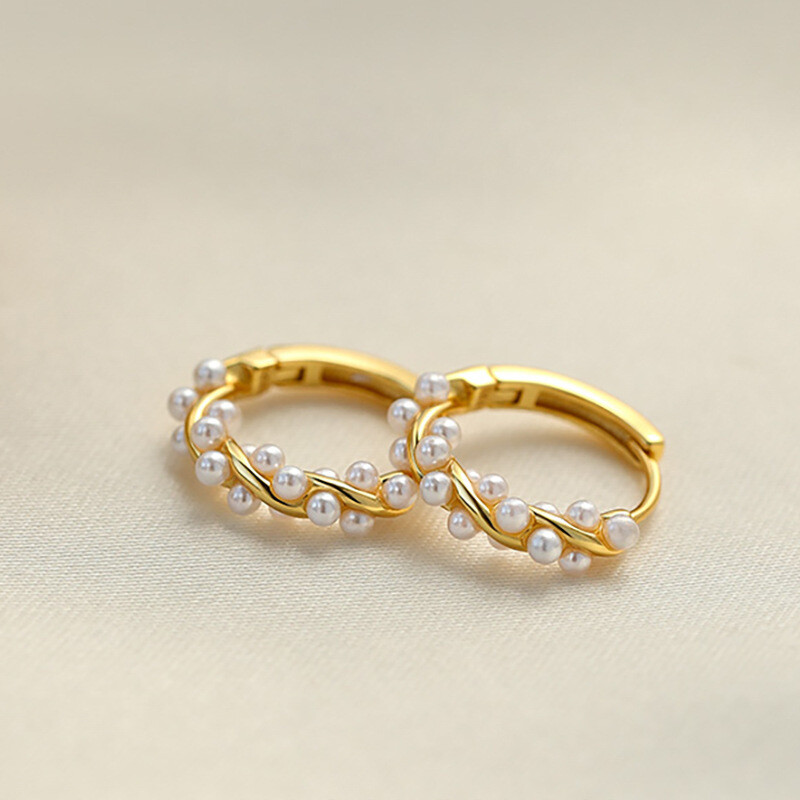 Hoop Imitation Pearl Earrings Alloy Electroplate Twist Design Ladies Earrings