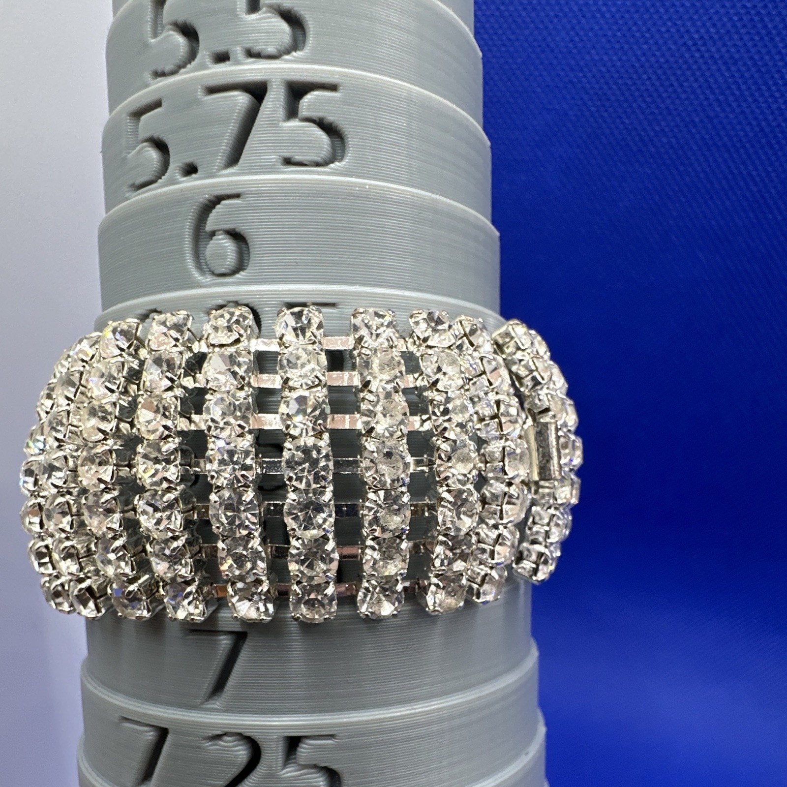 Silver Tone Multi-Row Clear Crystal Rhinestone Tennis Bracelet Box Clasp 6″