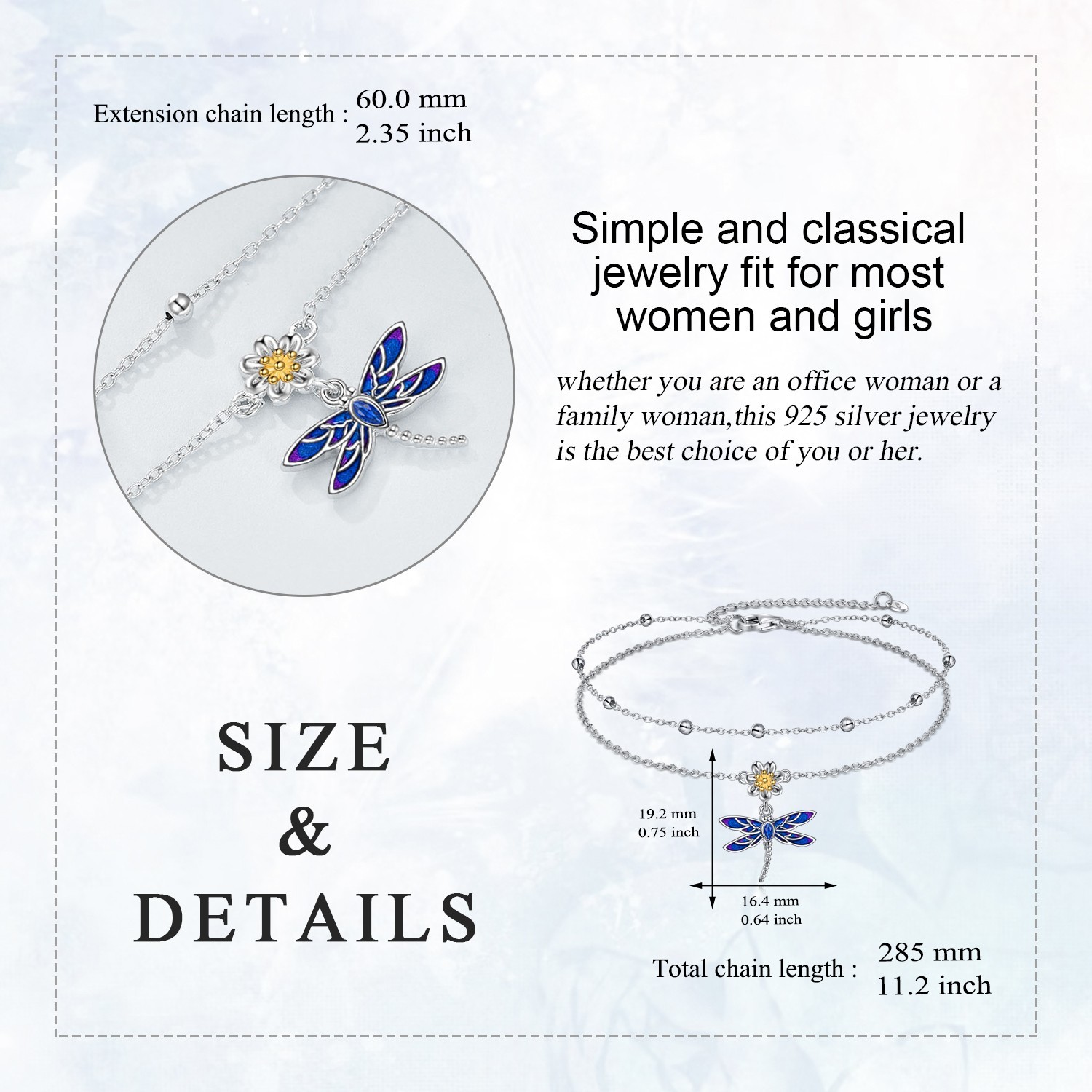 Dragonfly Anklet for Women Sterling Silver Layered Chain