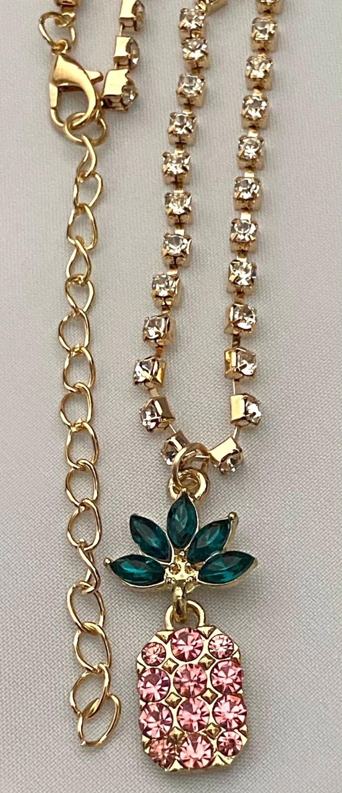 4pcs GOLDTONE PINEAPPLE SET NECKLACE, EARRINGS, BRACELET, RING CRYSTALS