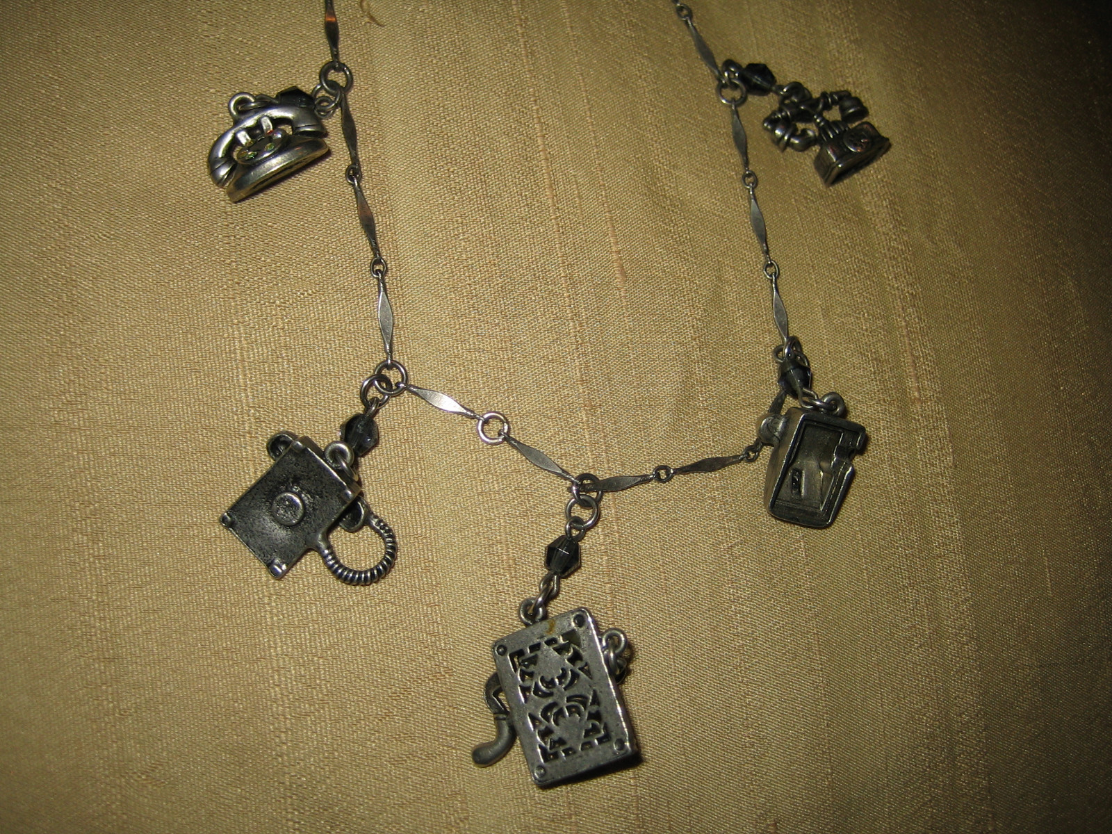 SWEET ROMANCE Pewter, Assorted Telephone Charm Necklace. 28″ USA