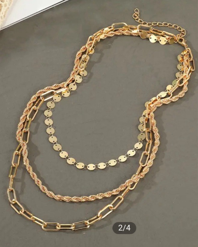 Women’s Gold-toned Adjustable Layered 3 Chains Paper Clip, Coin, Snake. Free S/H