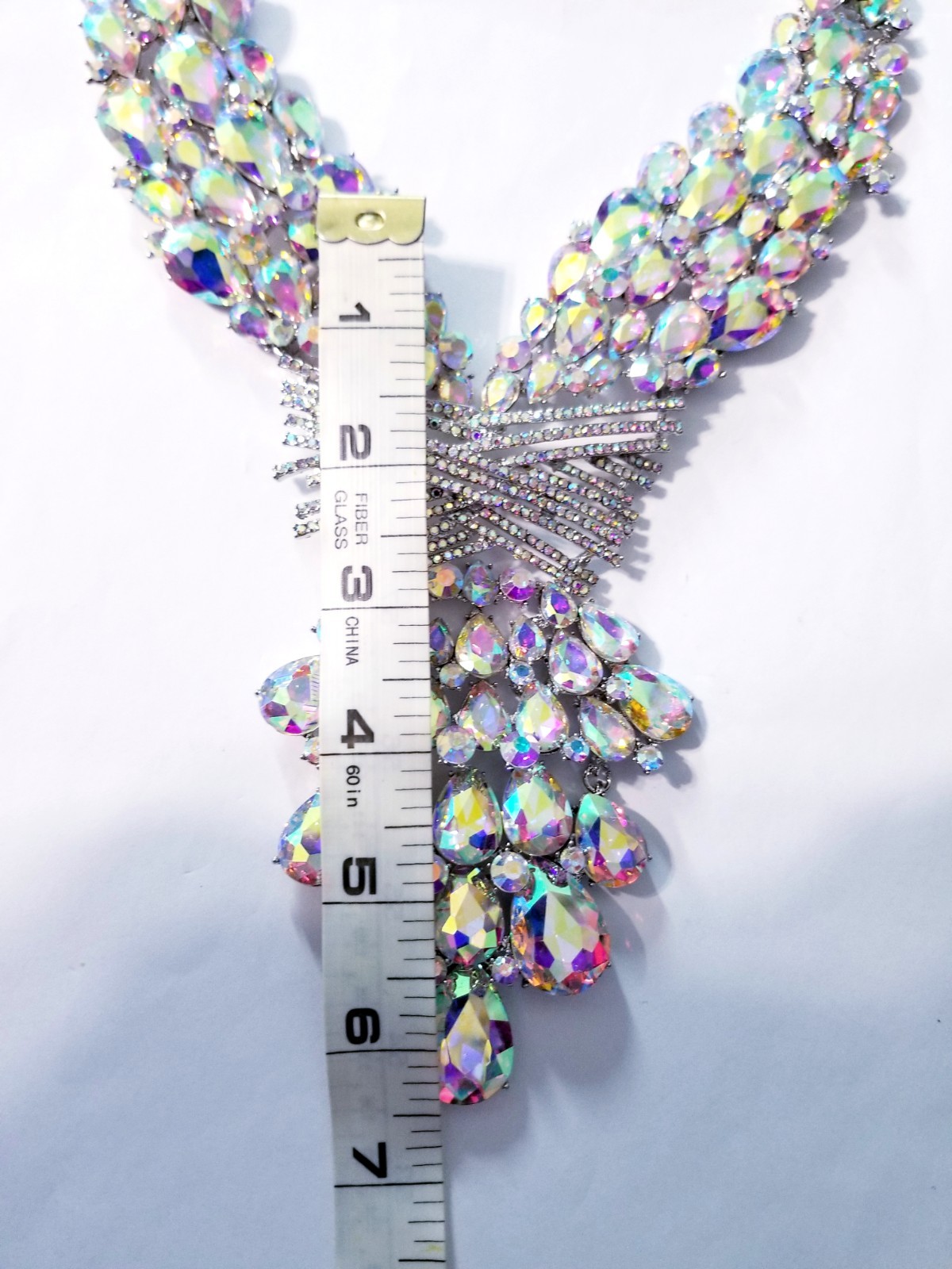 AB Iridescent X Large Necklace Choker Earring Set Rhinestone Crystal Drag