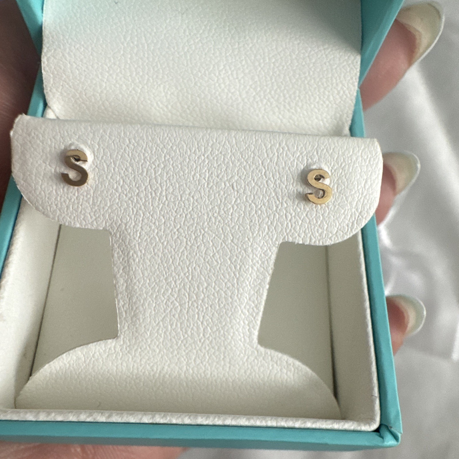 tiny Blessings 14K Gold Letter S Stud Earrings Butterfly Back No Stone Metal