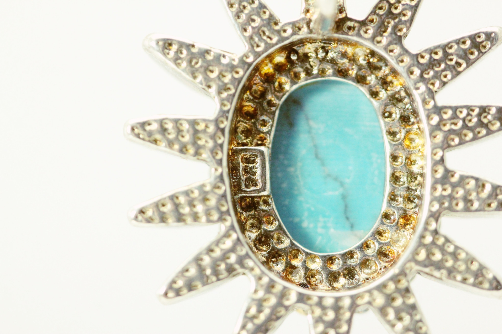 925 Sterling Silver Oval Turquoise Sun Burst Pendant 9.4 Grams (PEN6160)