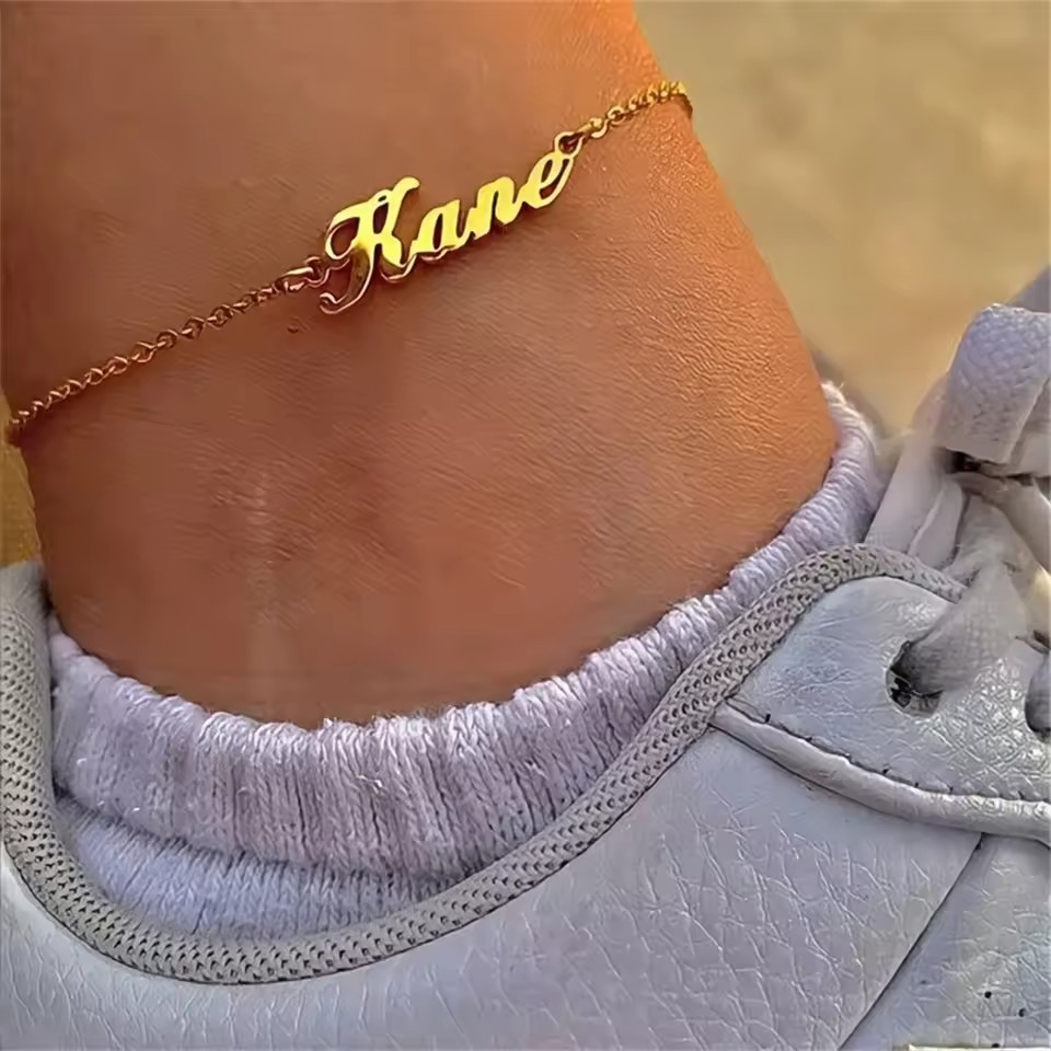 Custom Name Anklet Personalized Jewelry Stainless Steel Lobster Clasp Silver