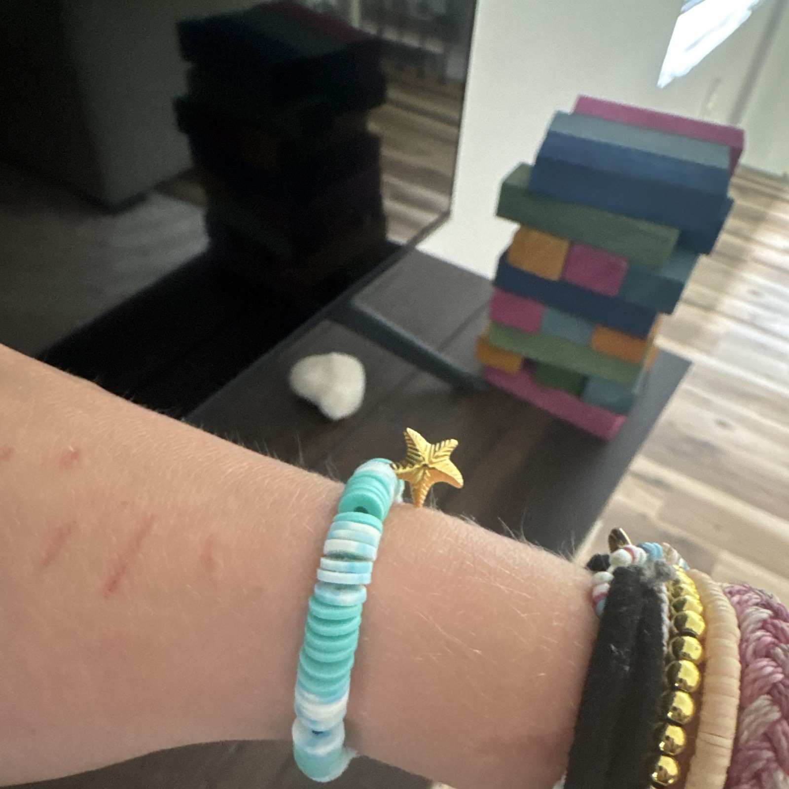 size, small clay bead bracelet, handmade starfish charm