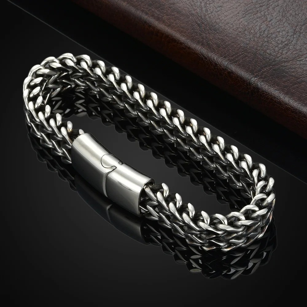 Stainless Steel Fish Scale Bracelet Double Row Braided Magnetic Clasp