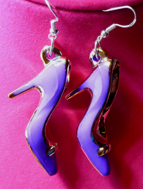 Purple Color 925 EARRINGS Handcrafted HIGH HEEL SHOES STILETTO Nora Winn