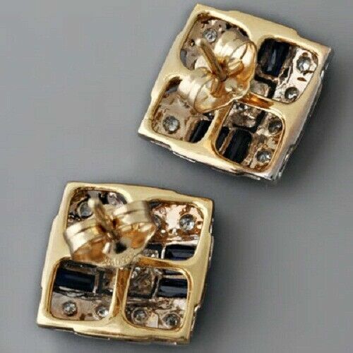Art Deco Stud Earrings With Simulated 0.35CT Blue & White Sapphire In 935 Silver