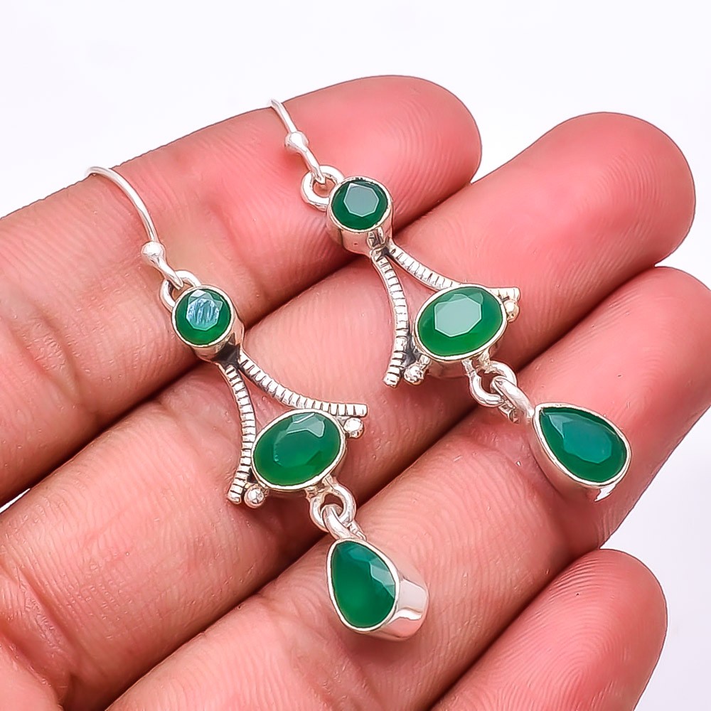 Emerald -Simulated Multi Collet 925 Sterling Silver Earring 2.03″ E80463536
