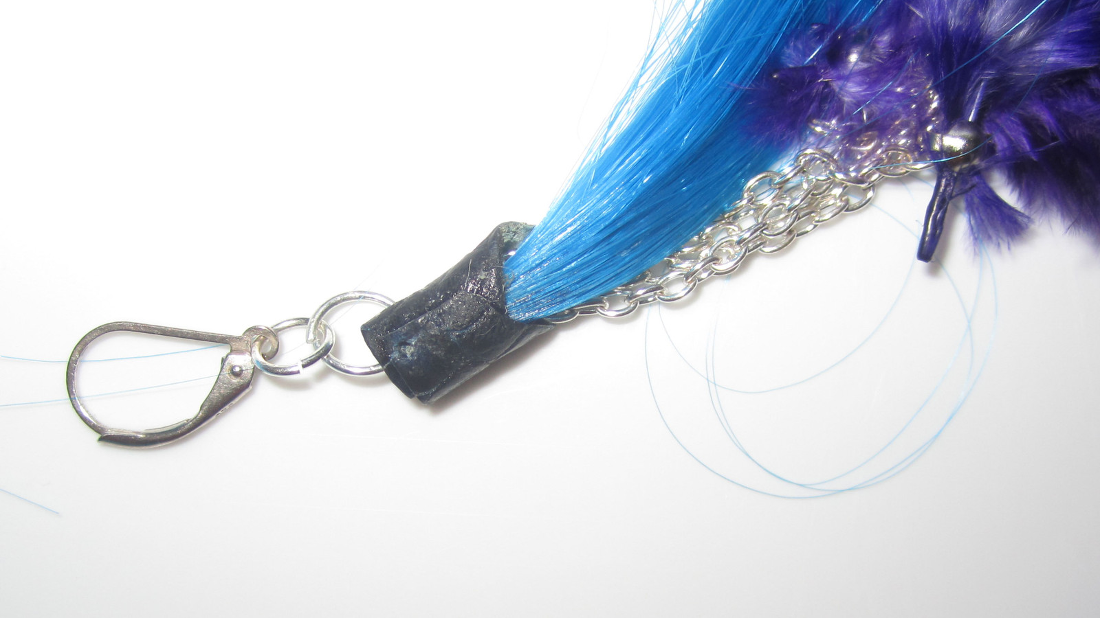 HANDMADE BLUE HAIR EXTENSION PURPLE FEATHER HIPPIE EARRING HAIRPIECE