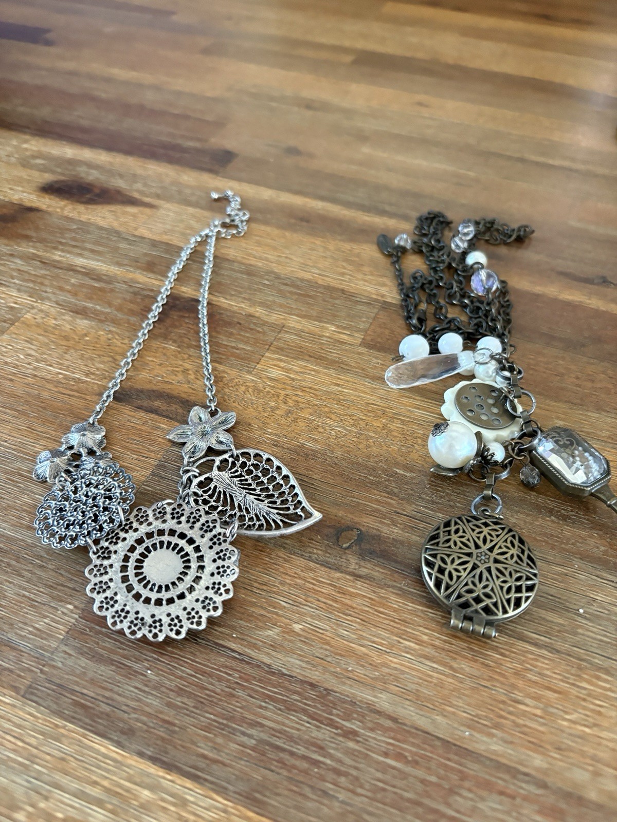 Plunder Statement Charm Necklace Key Locket Flower Faux Pearl + Floral Choker