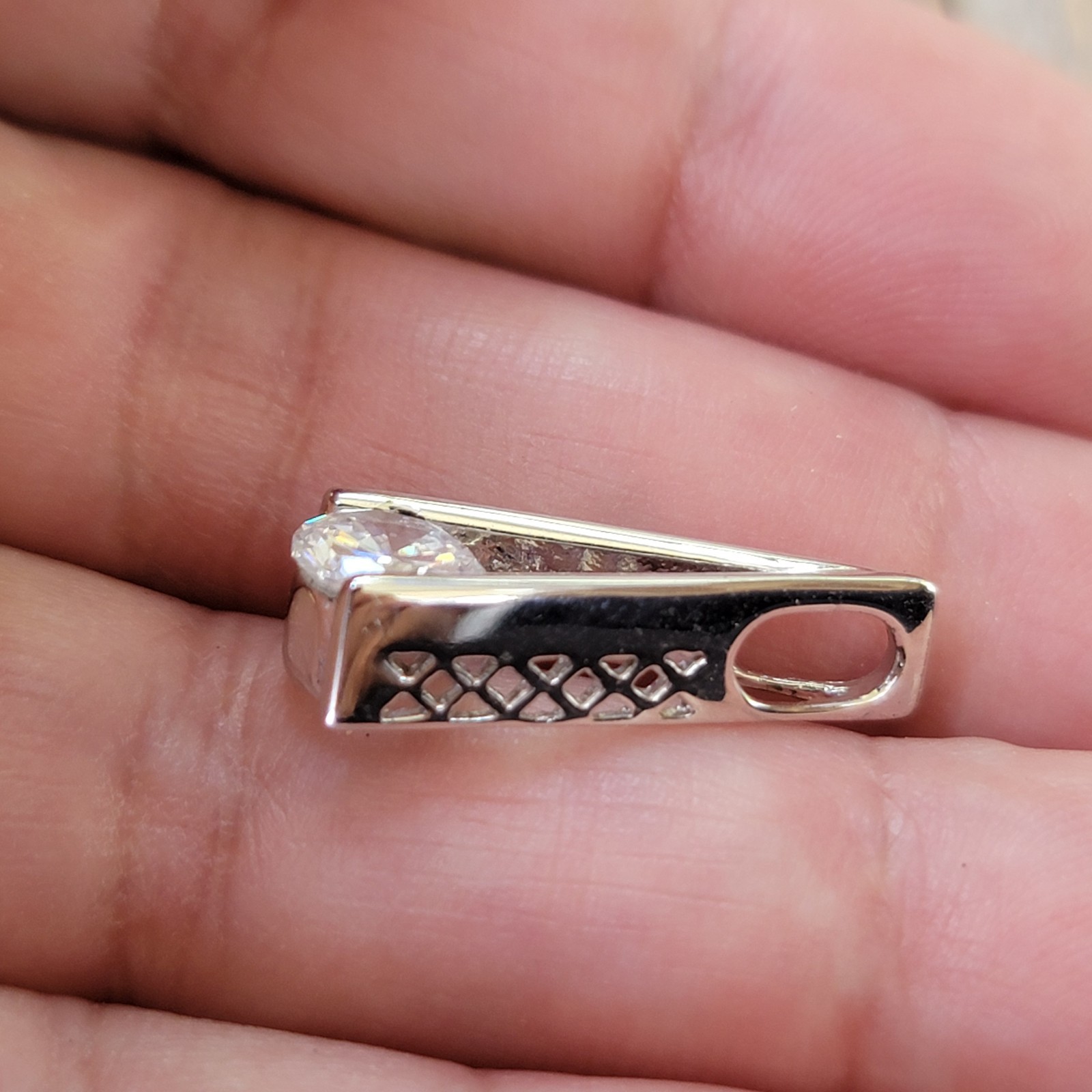 Sterling Silver Tension Set Solitaire CZ Pendant Slick Elegant Wishbone Design