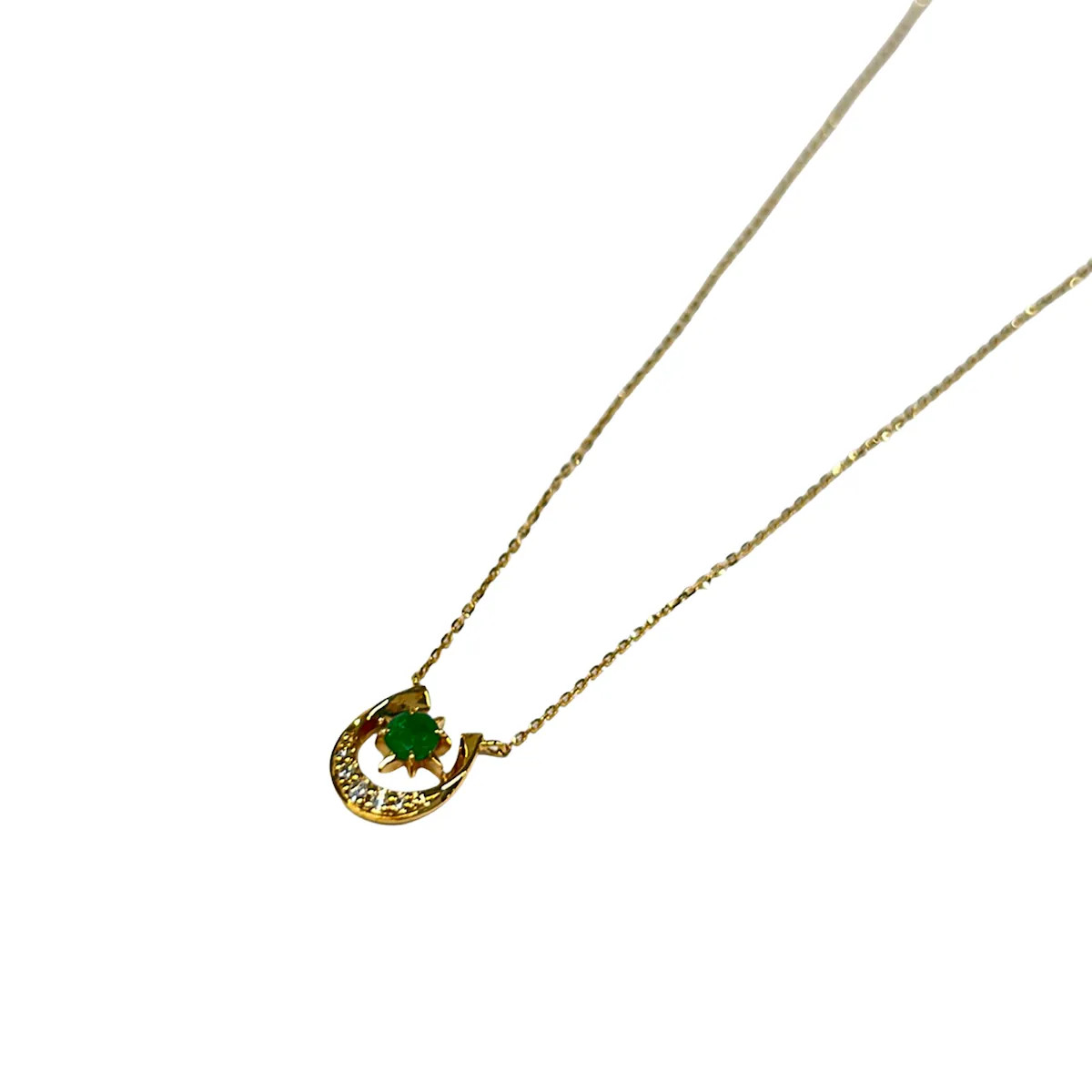 STAR JEWELRY 18K Yellow Gold Green Diamond Emerald Necklace