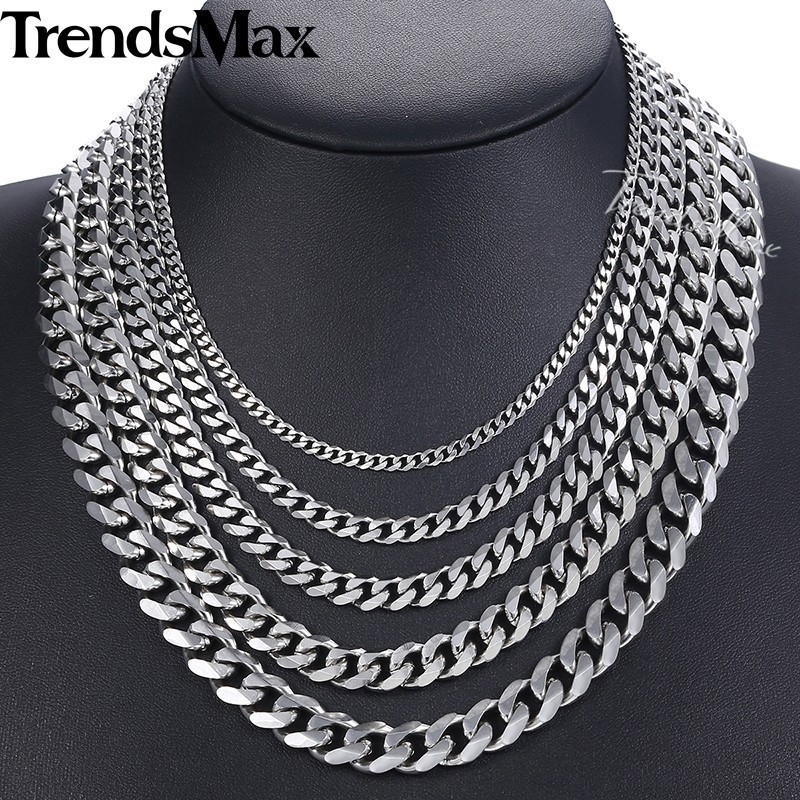 16-36″ Stainless Steel Chain Link Cuban Curb Womens Mens Necklace 3/5/7/9/11mm
