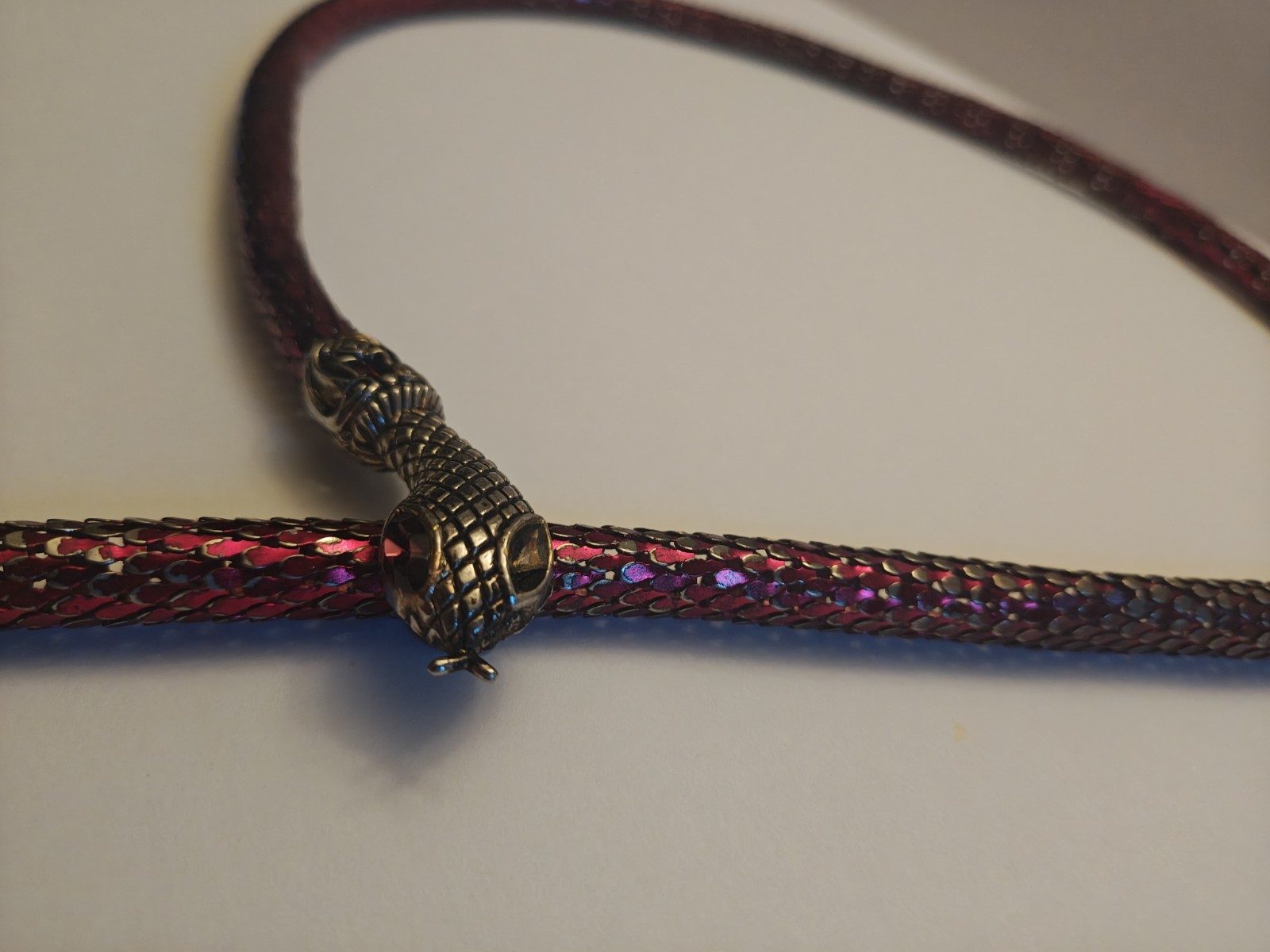Vintage D L Auld Snake Necklace, Ruby Red Eyes, missing an eye. see pictures.