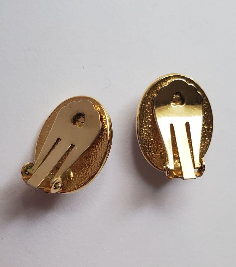 Vintage Karl Lagerfeld Blue Cabochon cut Gold Tone Oval Clip-On Earrings