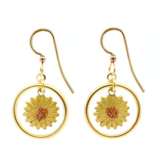 New Silver Forest Jewelry Open Circle Center Flower Dangle Earrings