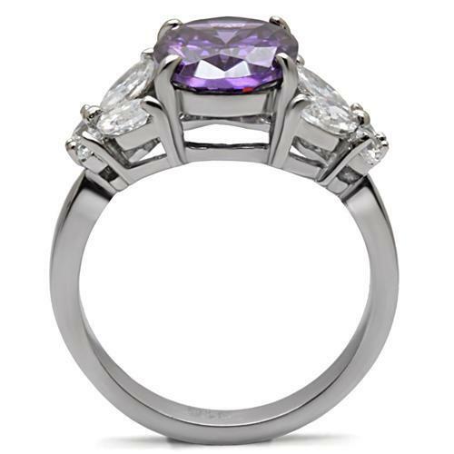 TK086 – High polished (no plating) Stainless Steel Ring with AAA Grade CZ in
