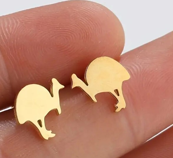 Cassowary/Emu Stud Earrings Stainless Steel Black/Gold Color/Silver Color
