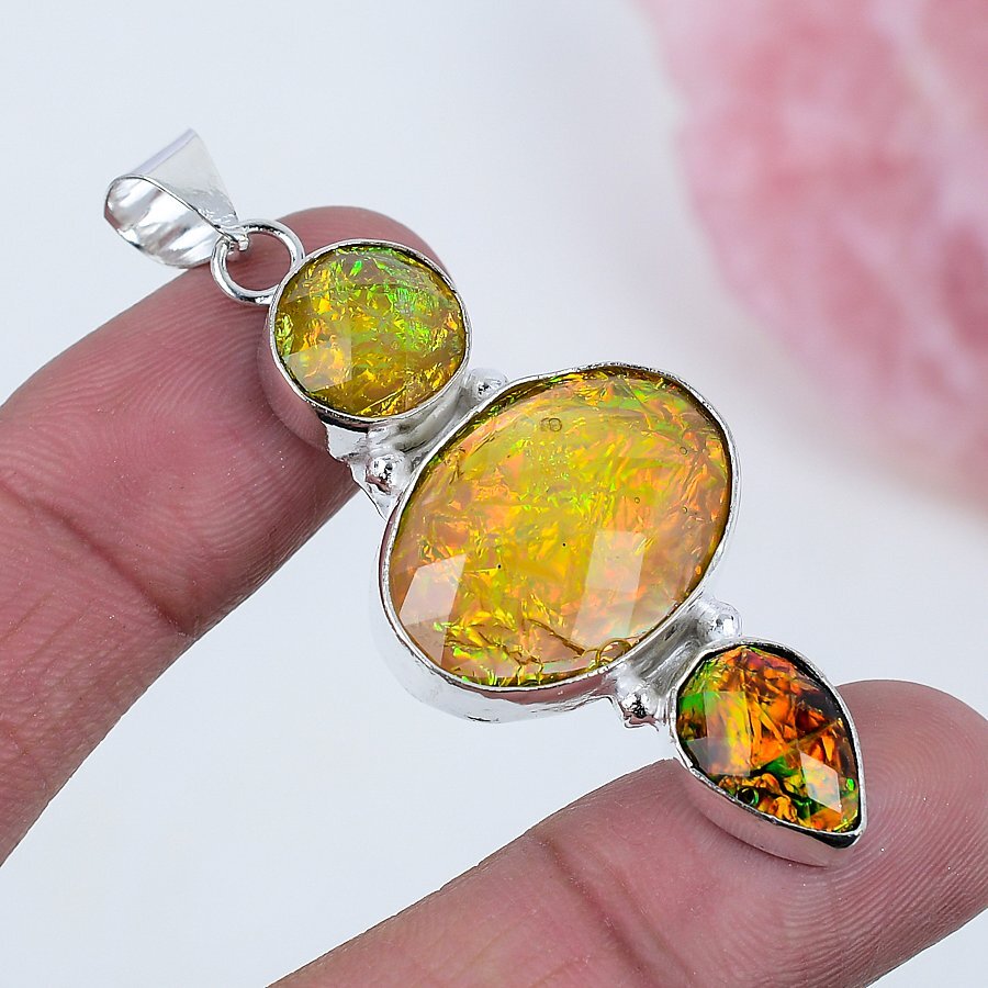 Color Enhanced Opal Tripplet 925 Silver Plated Handmade Pendant of 2.45″