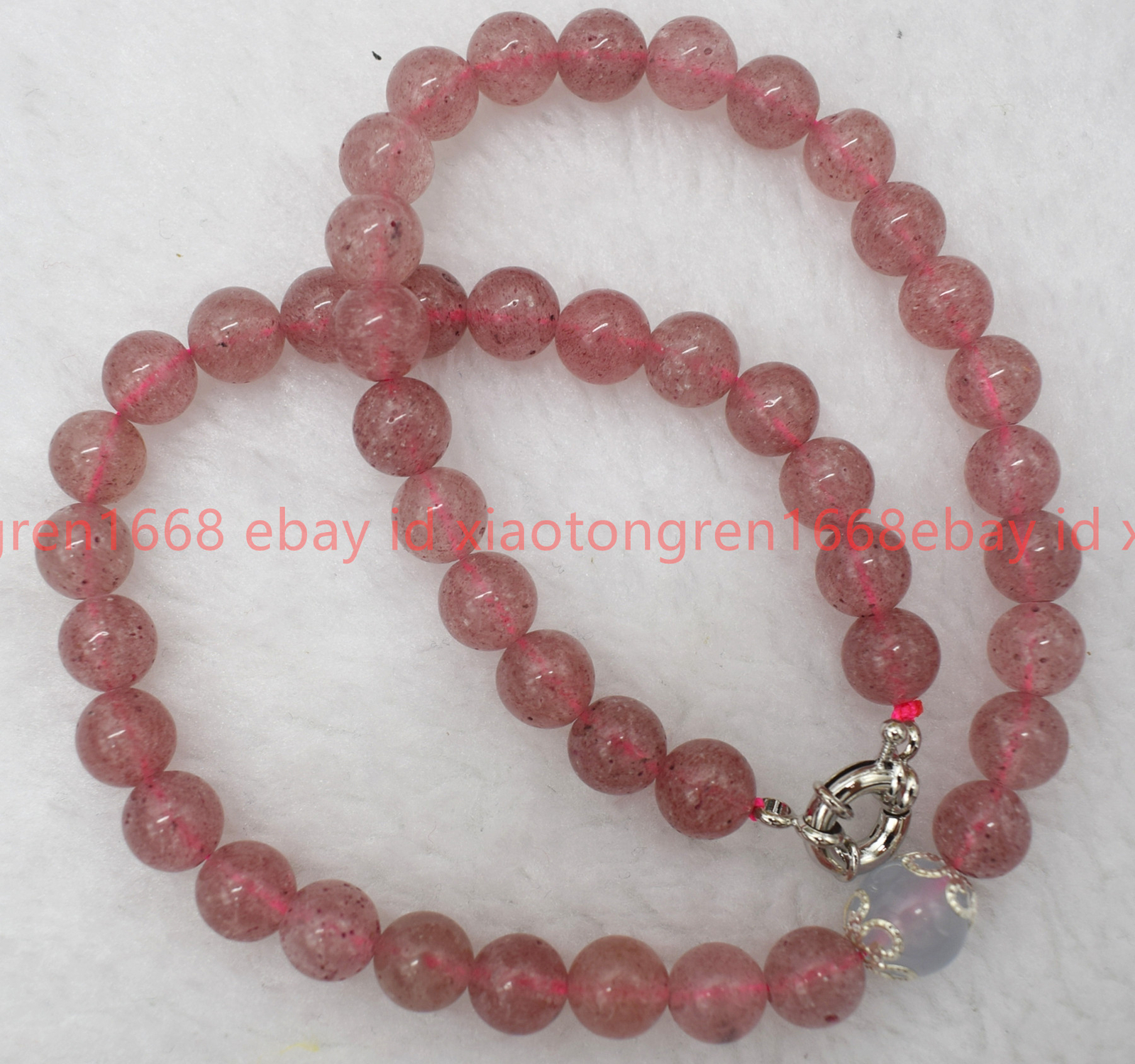 Genuine Natural 8mm Pink Strawberry Crystal Gems Round Beads Necklace 16-26in