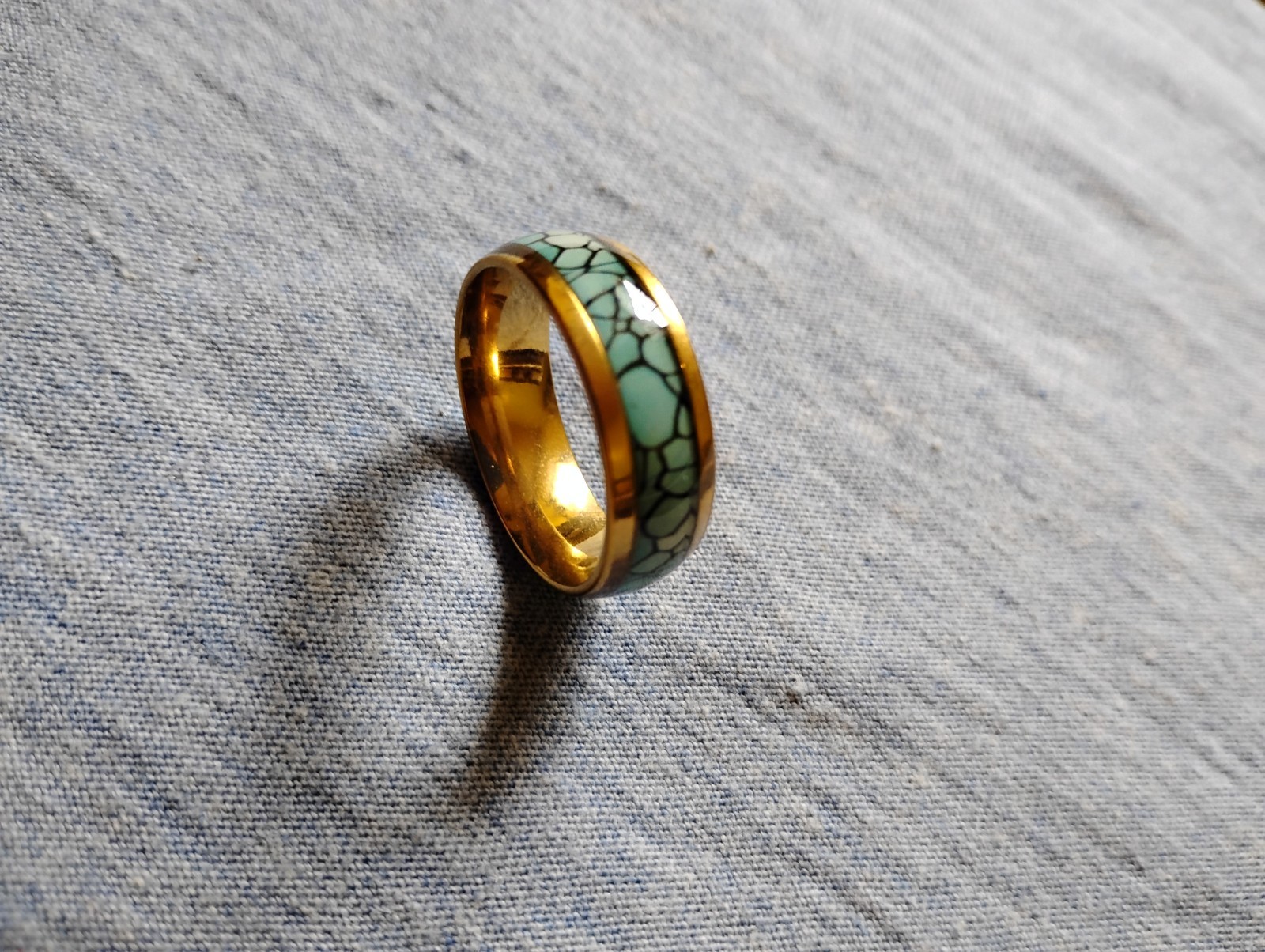 unisex marble ring with turquoise inlay electroplated 304 stainless steel