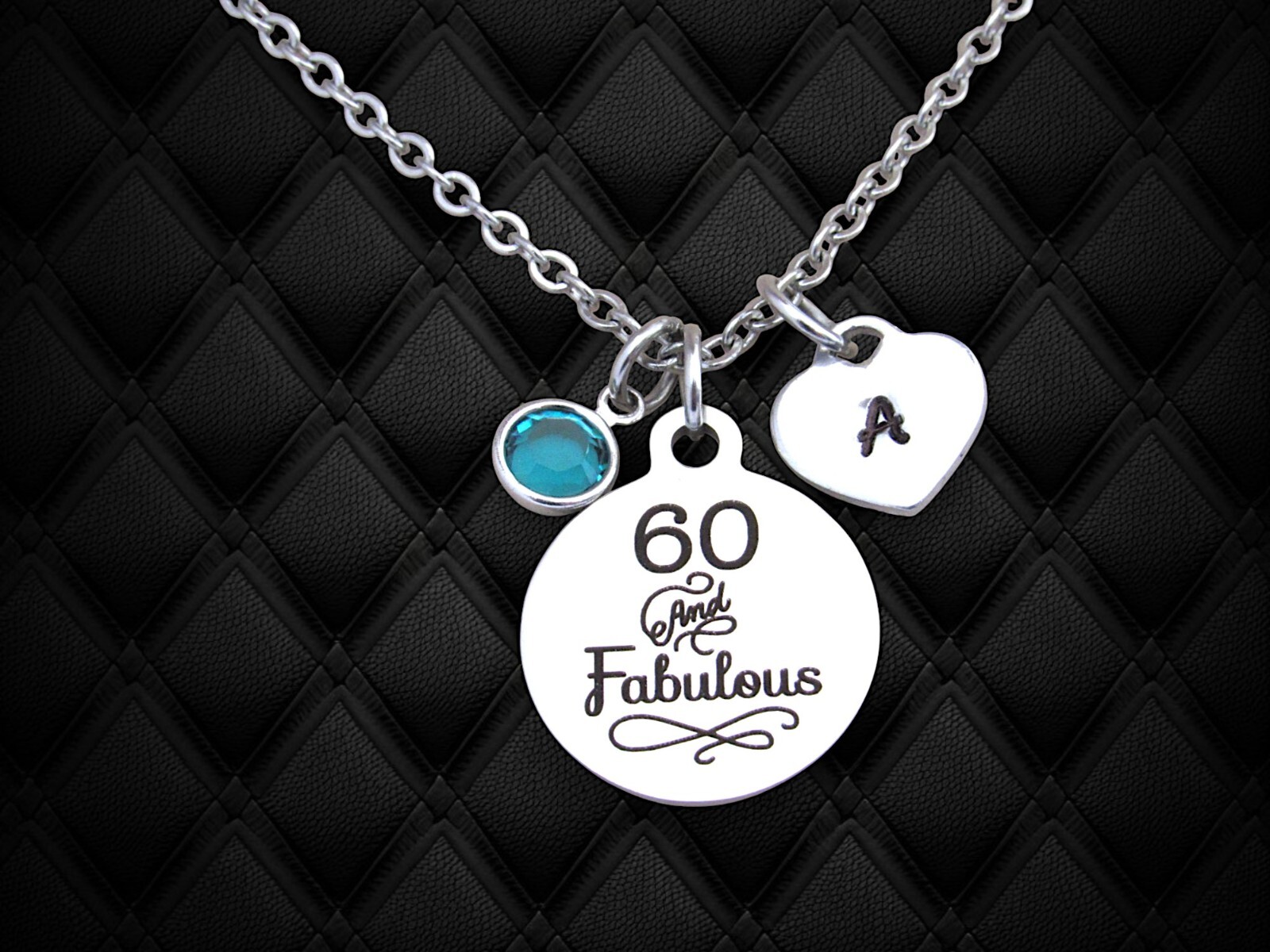 60 & Fabulous Necklace with Initial and Birthstone, 60th Birthday Jewelry Sixty