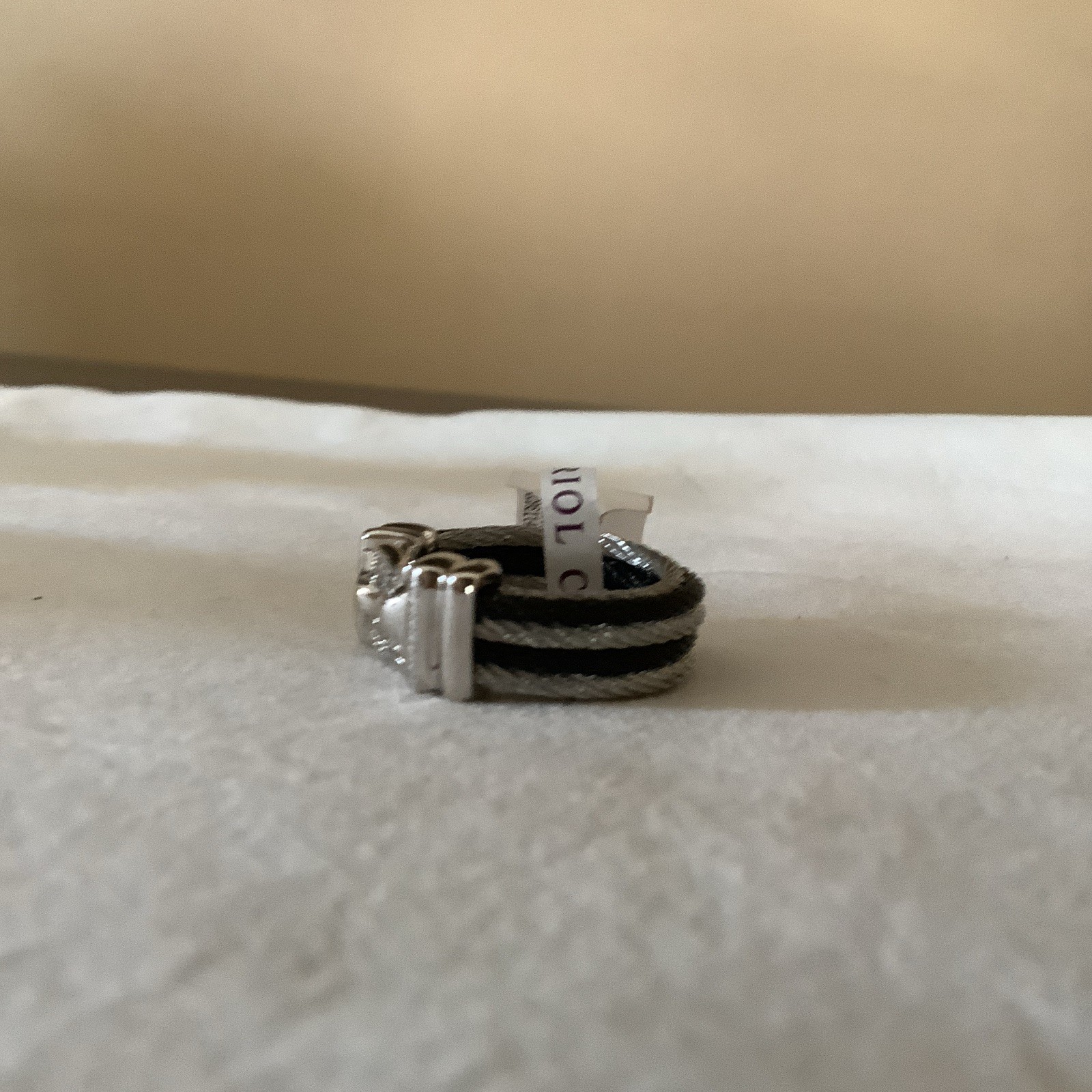 Charriol Signed Stainless Steel Cable Band Ring Size 6 Silver/Black Stackable