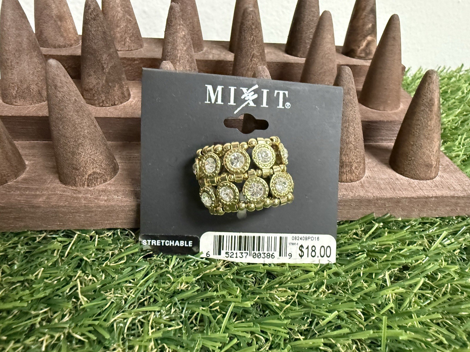 Mixit Gold Tone Crystal Stretch Ring Rhinestone Statement New With Tags