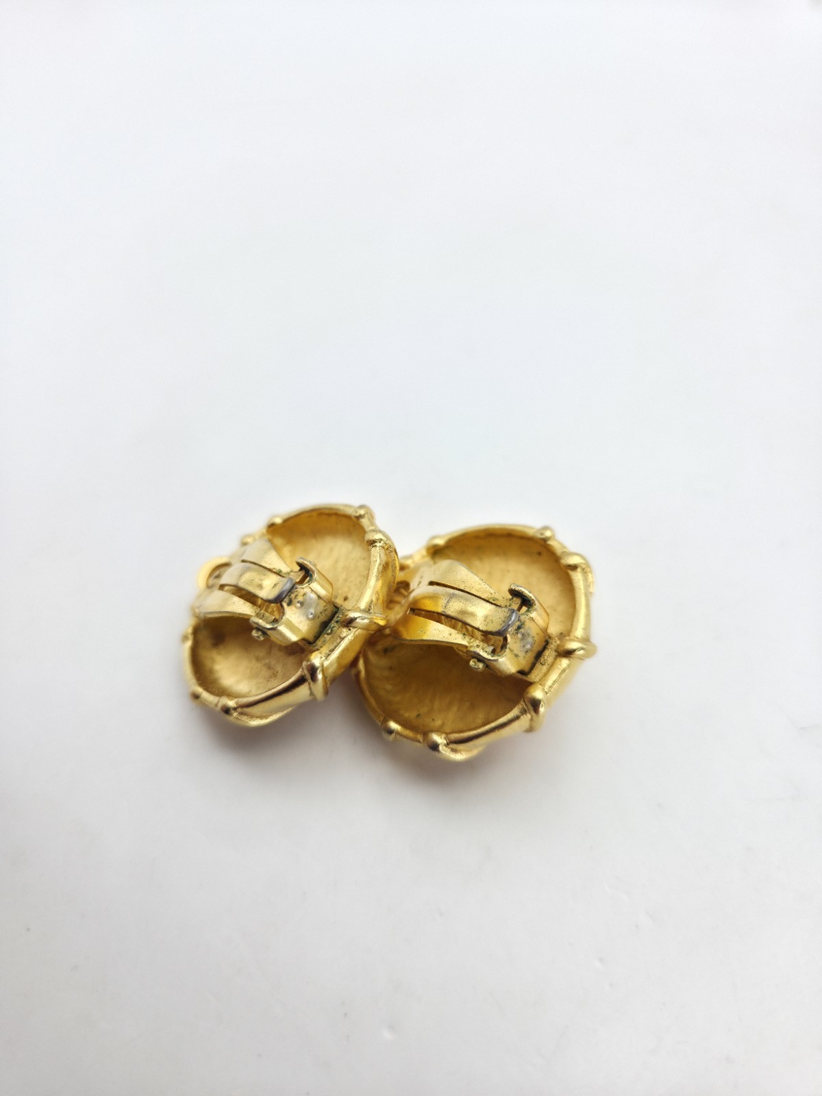 Karl Lagerfeld Chunky Gold Tone Orange Cabs Clip Ons Earrings Designer Signed 1″