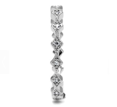 Eternity Silver Ring 3mm Stackable Band with CZ Accents only sizes 7 & 8 remain