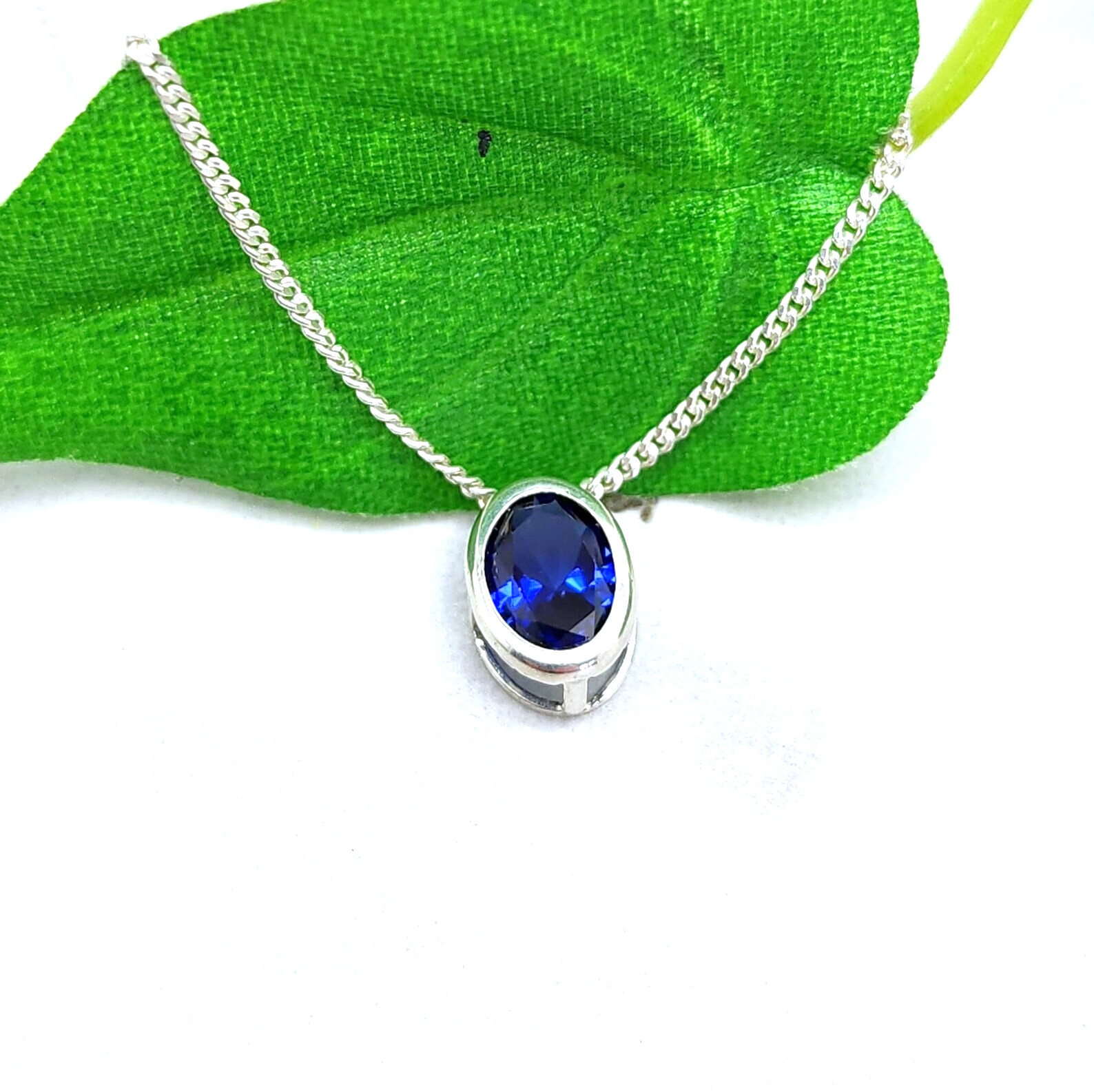 Blue Sapphire Slider pendant 925 sterling silver pendant Minimalist pendant