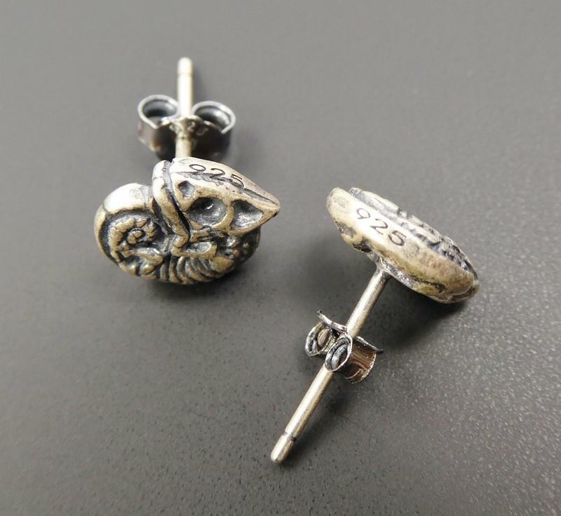 Handmade Sterling Silver Tiny Chameleon Lizard Skeleton Stud Earrings Unique