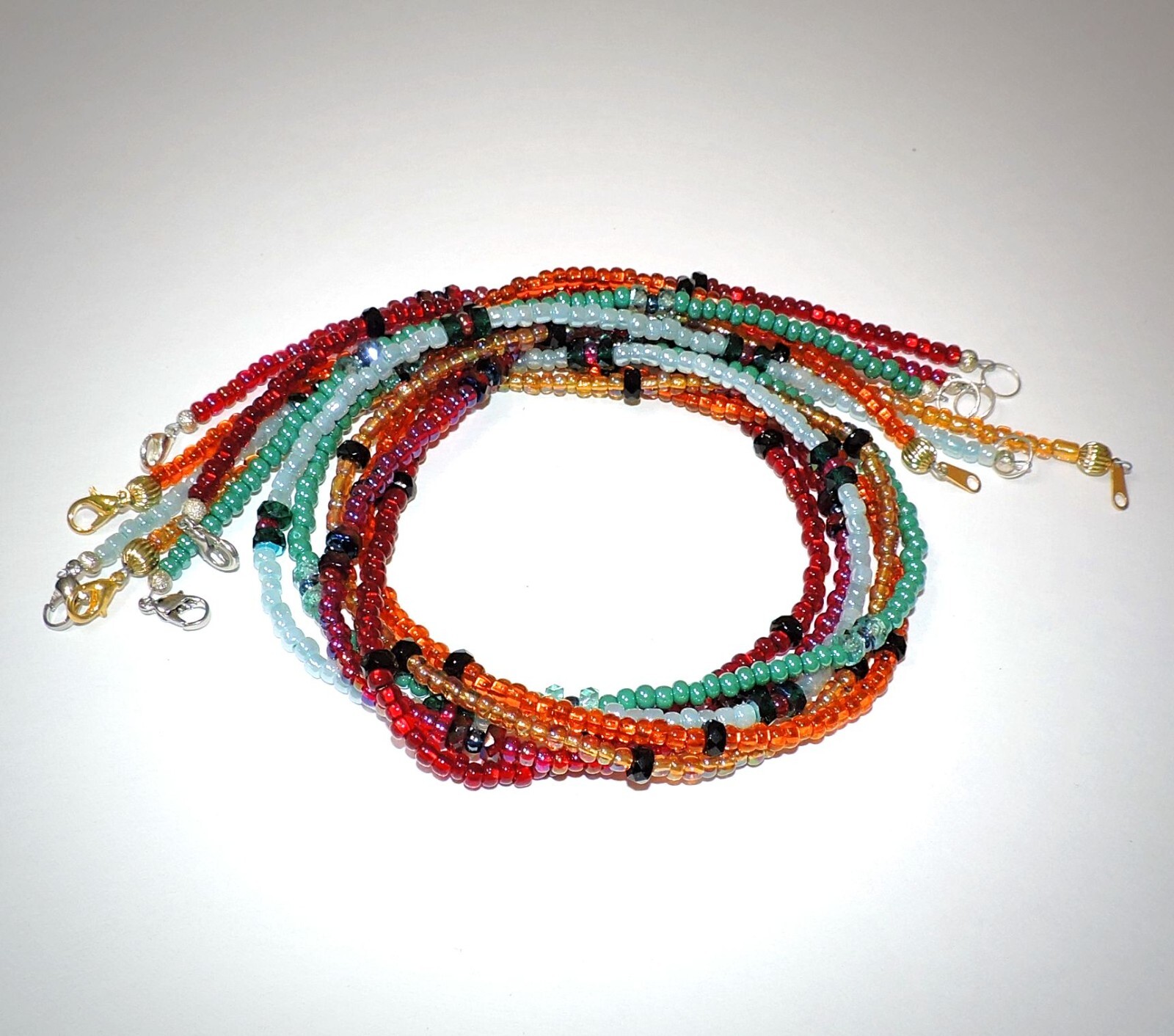 Boho Glass Beaded Necklace With Faceted Rondelle Accent Bead Lobster Claw Closur