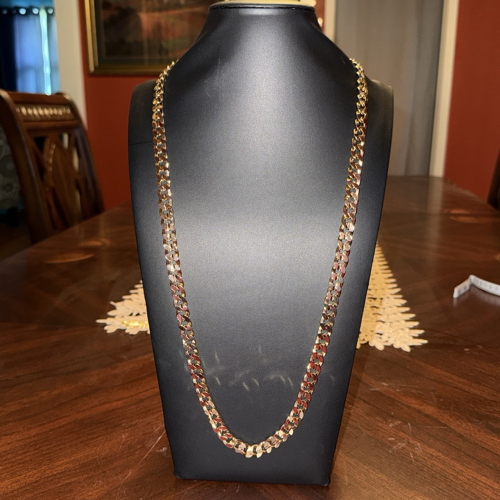 New 30 inch 14Kt Gold Plated Concave Cuban Link Chain w/ Lobster Clasp, No Stone