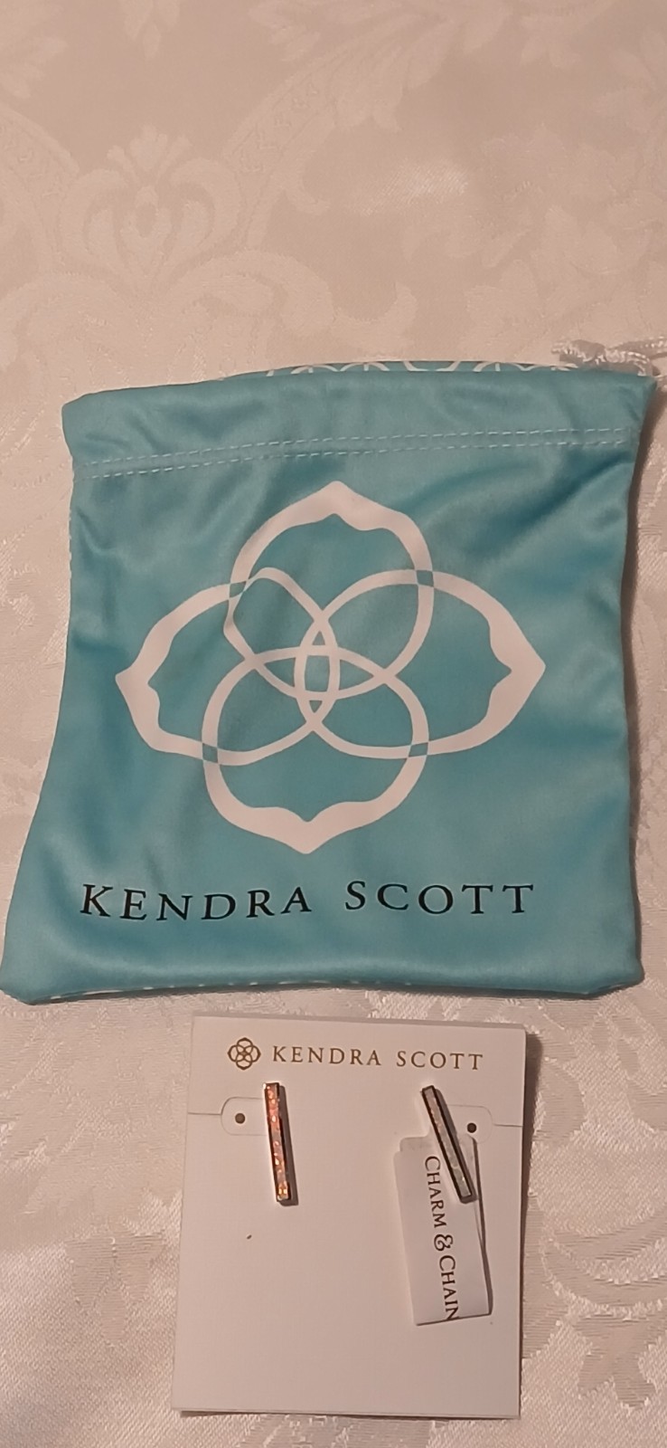 Kendra Scott Iridescent Rhodium Silver Plated Stud Earrings,Tag,Bag, 1″