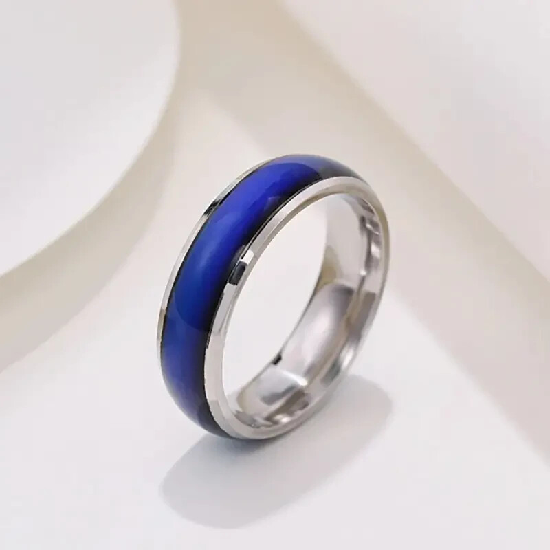 Stylish Stainless Steel Mood Ring Thermal Temperature Change Vibrant Colors