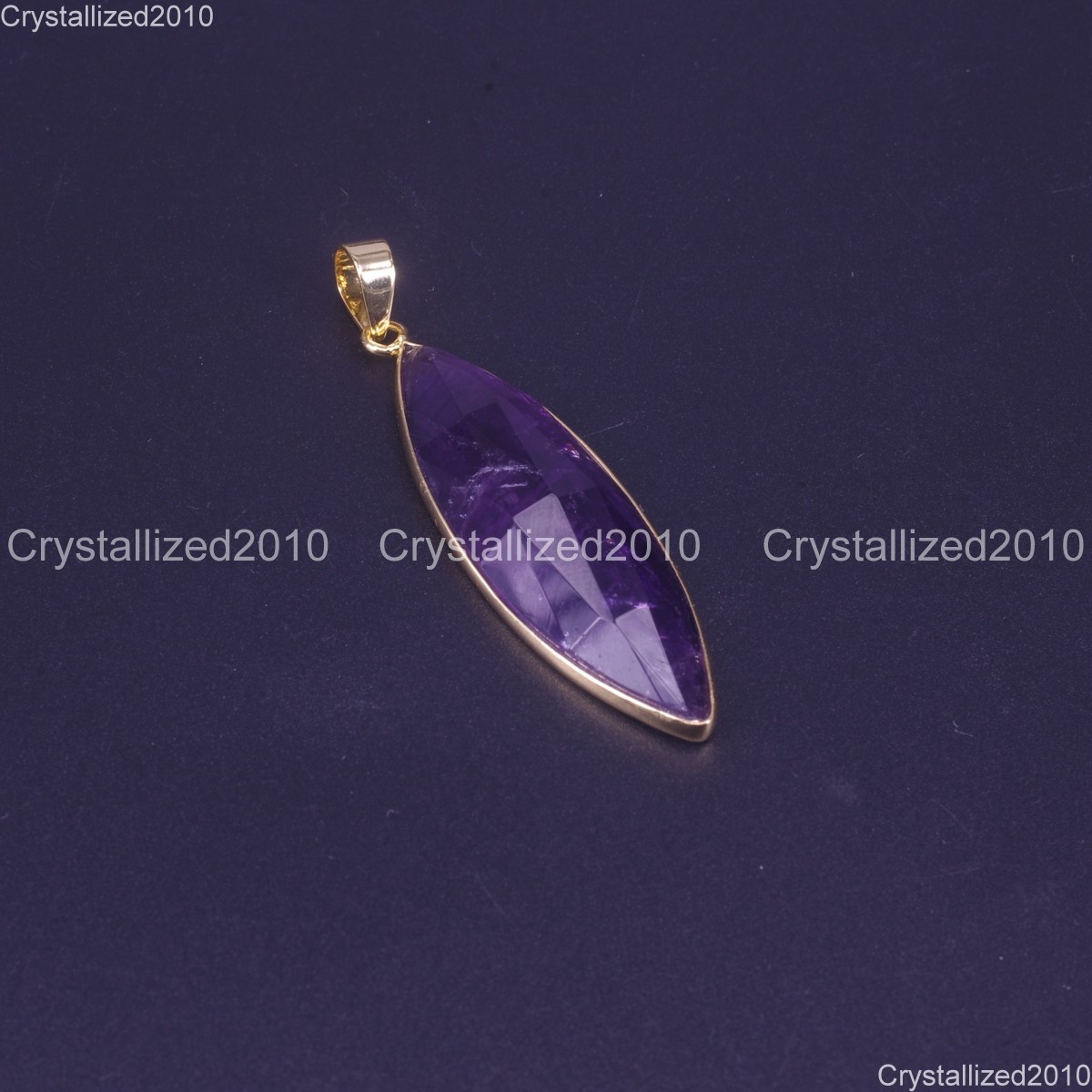 Natural Gemstones Amethyst Crystal Fluorite Navette Healing Reiki Chakra Pendant