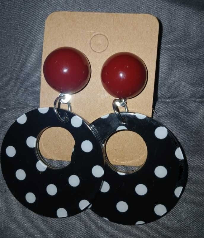 Round Dangle Earrings 1.5″ Retro Bold Polka Dot Y2K 80’s Hoops
